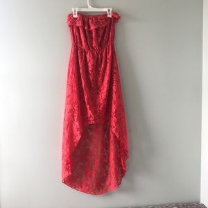 Coral lace high low dress